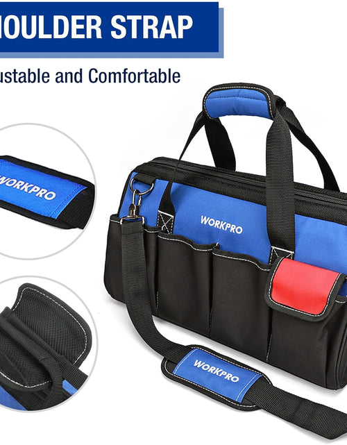 Load image into Gallery viewer, 18-Inch Close Top Wide Mouth Storage Tool Bag with Adjustable Shoulder Strap, Sturdy Bottom
