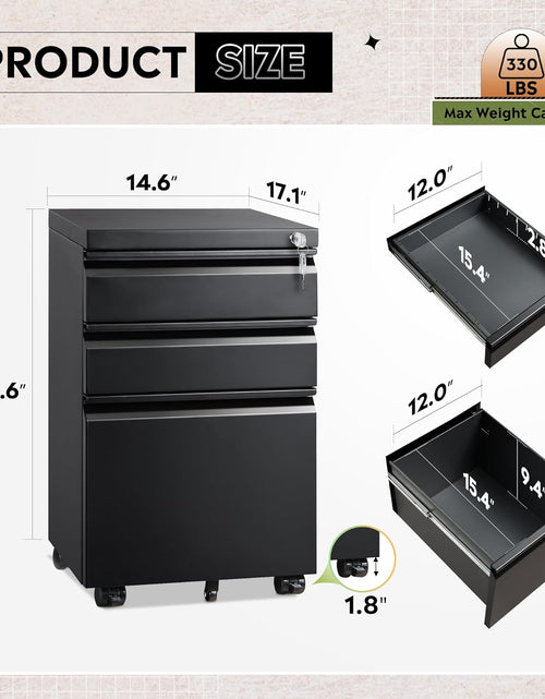 Load image into Gallery viewer, 3 Drawer Mobile File Cabinet under Desk Office, Fully Assembled except Casters, Letter/Legal Size, Black
