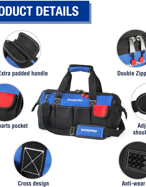 Load image into Gallery viewer, 18-Inch Close Top Wide Mouth Storage Tool Bag with Adjustable Shoulder Strap, Sturdy Bottom
