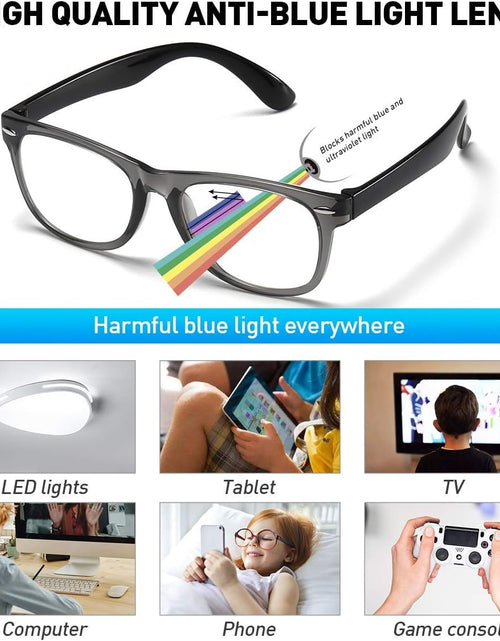 Load image into Gallery viewer, Kids Blue Light Blocking Glasses Girls Boys 2 Pack, Computer Video Gaming Glasses for Kids Girls Boys Age 3-9,Anti Blue Light &amp; Headache (Transparent Black + Transparent Pink)
