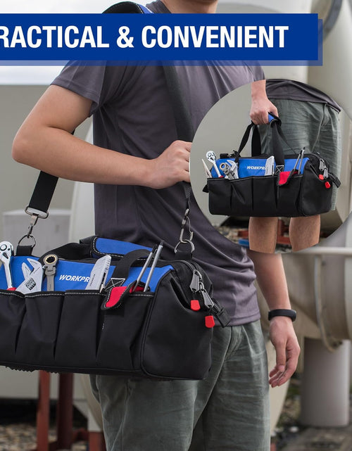 Load image into Gallery viewer, 18-Inch Close Top Wide Mouth Storage Tool Bag with Adjustable Shoulder Strap, Sturdy Bottom
