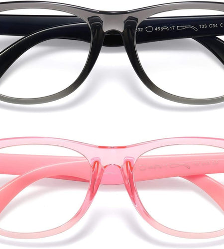 Kids Blue Light Blocking Glasses Girls Boys 2 Pack, Computer Video Gaming Glasses for Kids Girls Boys Age 3-9,Anti Blue Light & Headache (Transparent Black + Transparent Pink)