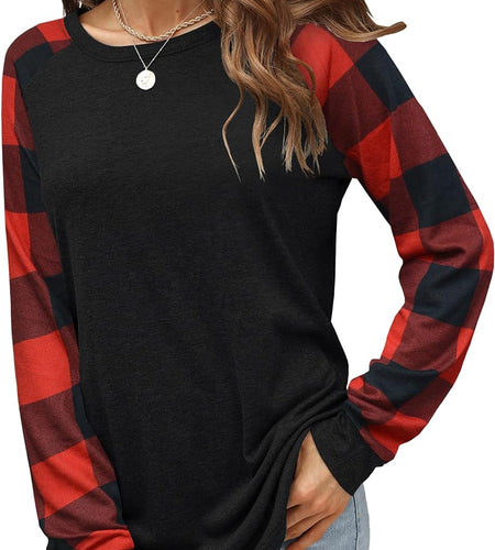 Womens Long Sleeve Shirts Crew Neck Pullover Sweatshirt Pattern Raglan Casual Tunic Tops
