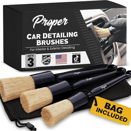 Professional Detailing Brush Set Ultra Soft Boars Hair Detailing Brushes 3 Pack, Detail Automotive Interior or Exterior, Get Professional Results with Proper Detail Brushes Car Detailing