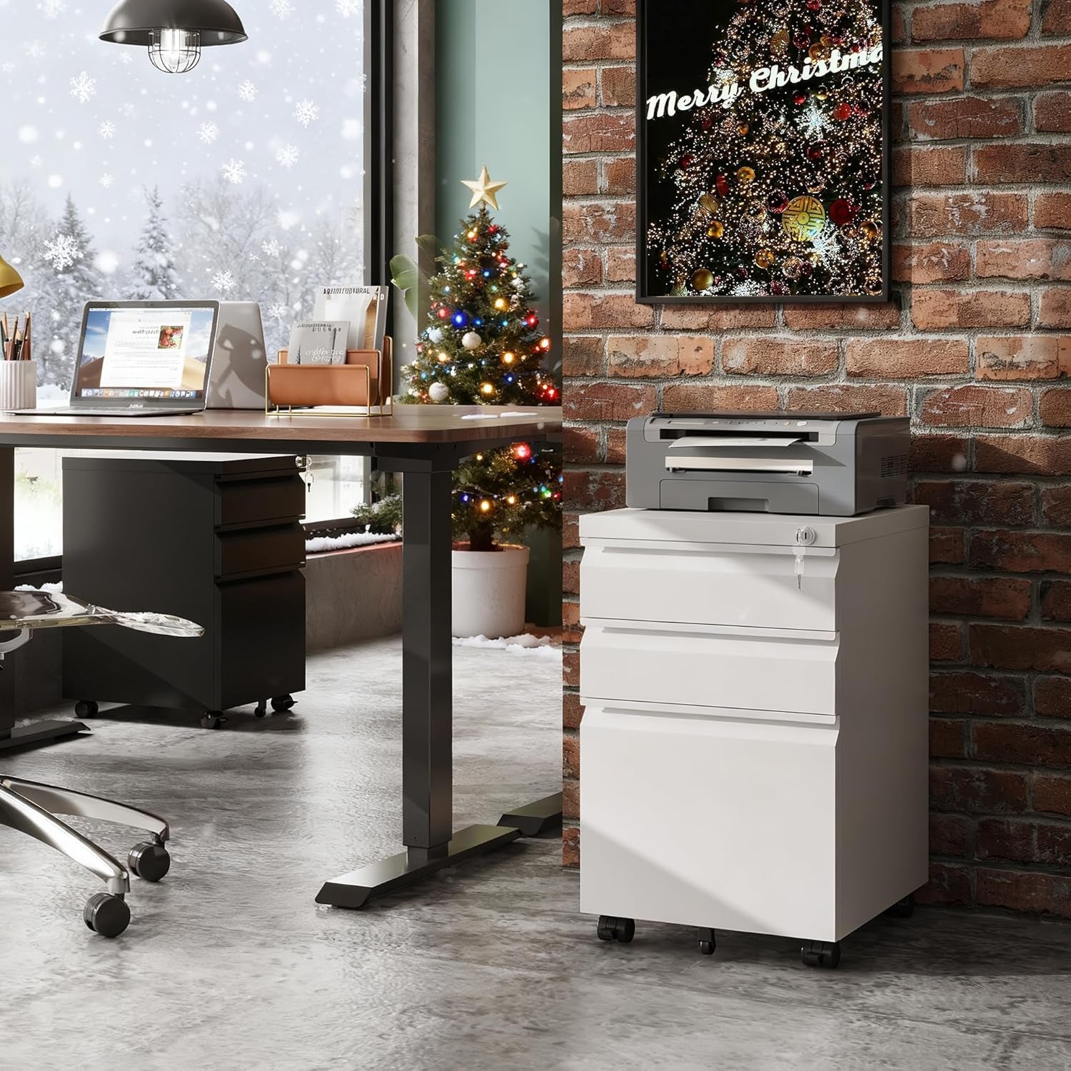 3 Drawer Mobile File Cabinet under Desk Office, Fully Assembled except Casters, Letter/Legal Size, White