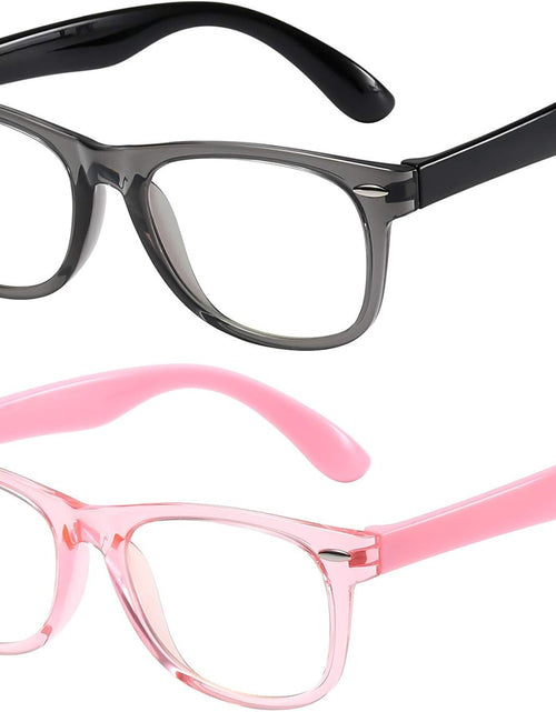 Load image into Gallery viewer, Kids Blue Light Blocking Glasses Girls Boys 2 Pack, Computer Video Gaming Glasses for Kids Girls Boys Age 3-9,Anti Blue Light &amp; Headache (Transparent Black + Transparent Pink)
