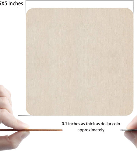 Unfinished Wood Pieces, 50Pcs 6 X 6 Inch Blank Natural Wood Square Wooden Cutouts Board for DIY Crafts Painting, Scrabble Tiles, Coasters, Decoration