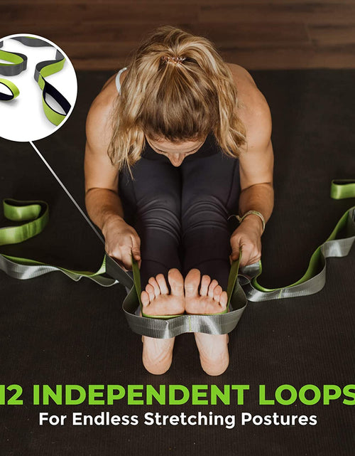 Load image into Gallery viewer, Stretching Strap, Premium Quality Multi-Loop Strap, Neoprene Padded Handles, 12 Loops, 1.5" W X 8' L
