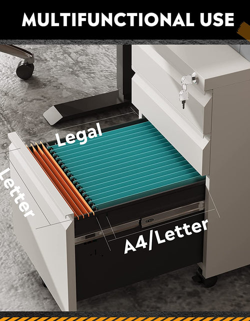 Load image into Gallery viewer, 3 Drawer Mobile File Cabinet under Desk Office, Fully Assembled except Casters, Letter/Legal Size, White
