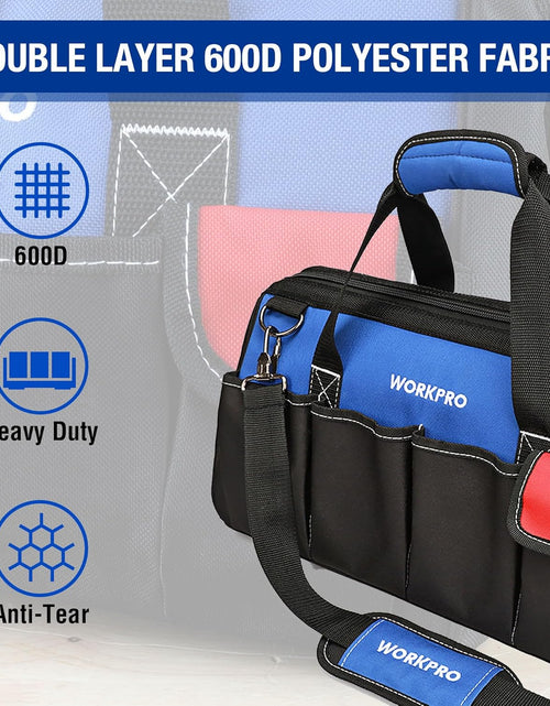 Load image into Gallery viewer, 18-Inch Close Top Wide Mouth Storage Tool Bag with Adjustable Shoulder Strap, Sturdy Bottom

